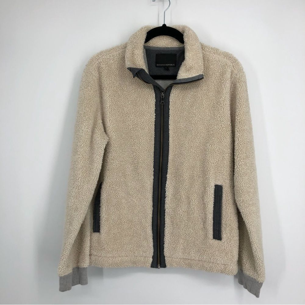 Banana Republic Sherpa Jacket Full‎ Zip Cream Womens Medium